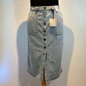 Happily Grey button front denim midi skirt size 28 NWT